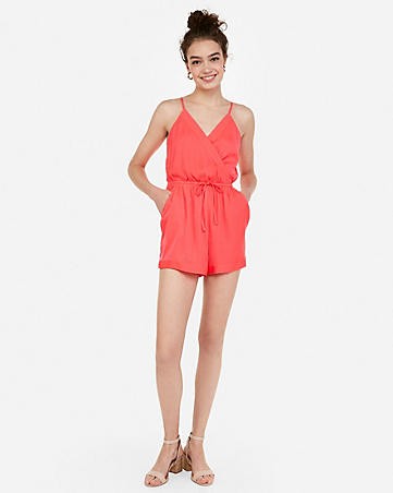 satin surplice romper | Express