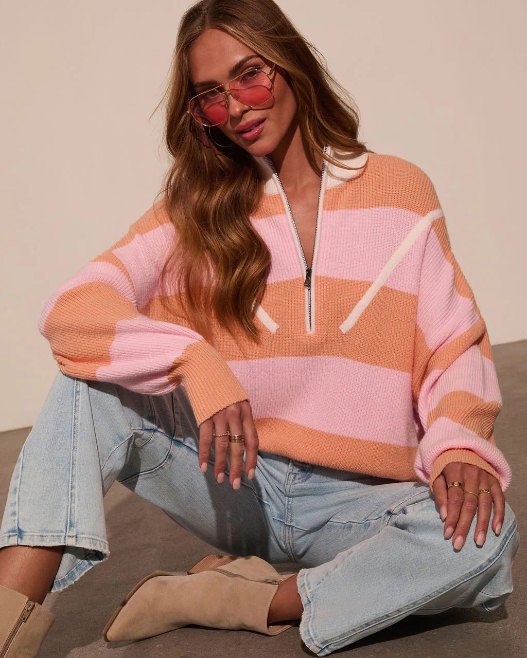 Sleek Stride Striped Quarter Zip Sweater | VICI