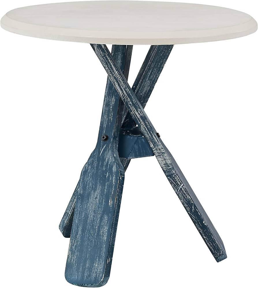 Side Table with Round Top Shanice Oar, Coastal Blue and White | Amazon (US)