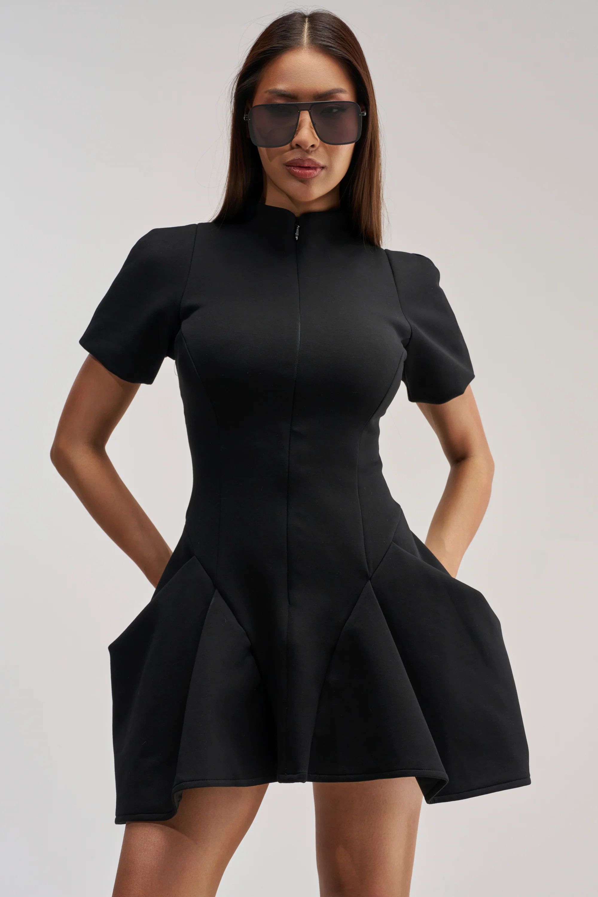 Black Structured Mini Dress, Fit and Flare | AKIRA | AKIRA