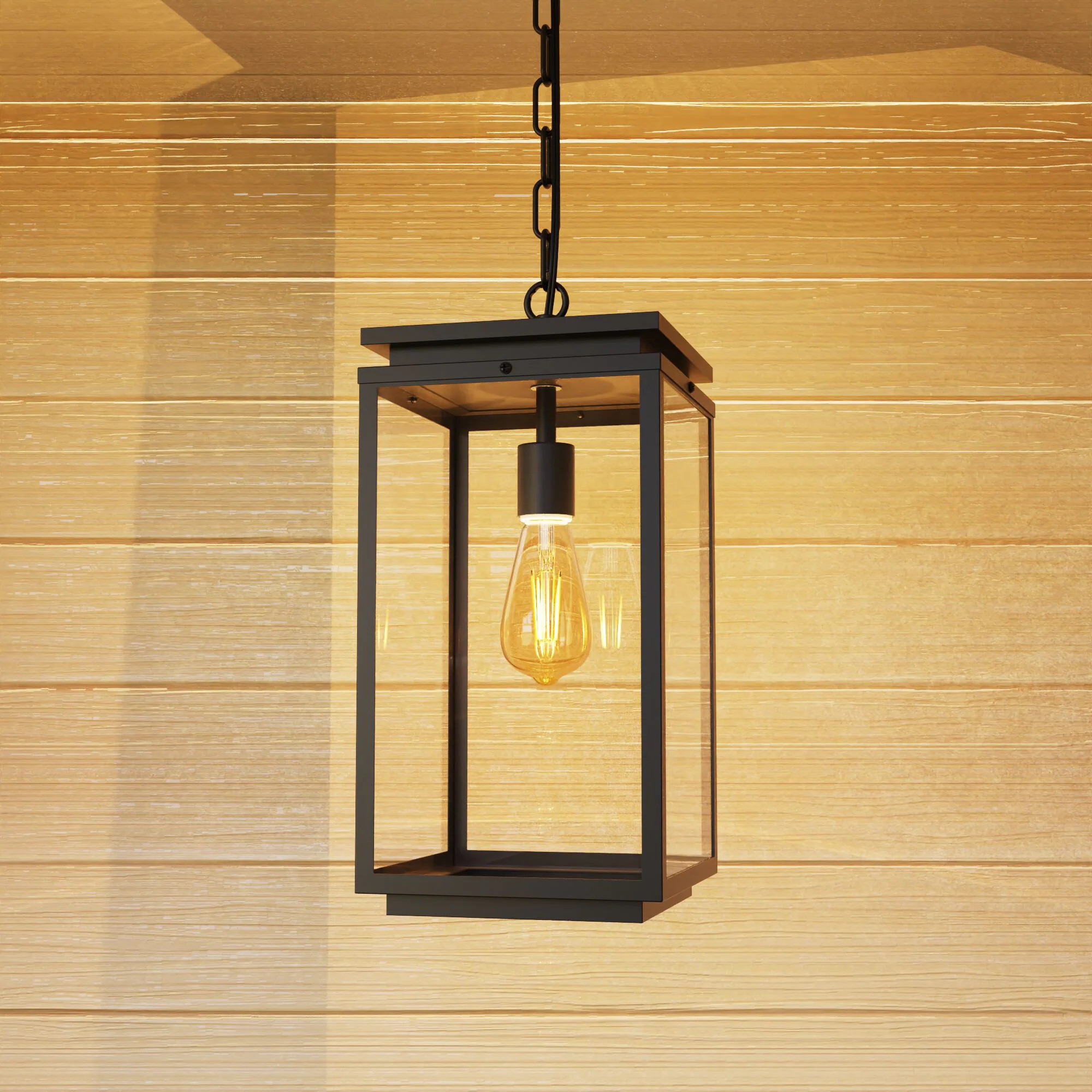 Clavie Outdoor Hanging Lantern,Weatherproof Outdoor Hanging Light with Clear Glass 1 -Light 12.6-in H Matte Yellow Plug-in/Hardwired Integrated LED | Lowe's