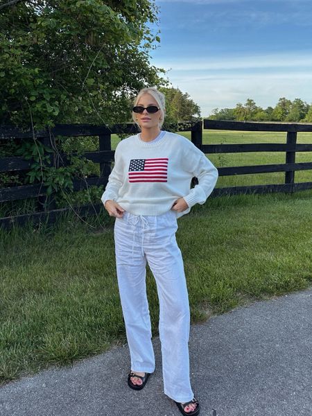 American flag sweater : wearing size medium, size small in pants, true size in shoes. Casual summer outfit 🇺🇸

#kathleenpost #fourthofjuly #whattowear #americanoutfit #patrioticoutfit #flagsweater #summeroutfit

#LTKStyleTip #LTKSeasonal