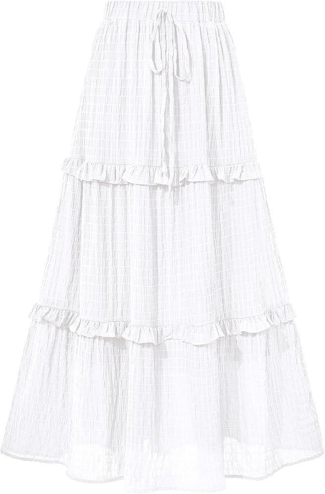 BTFBM Women's Long Summer Skirt 2024 Elegant High Waist Cocktail Party Wedding Guest Dress Flared... | Amazon (US)