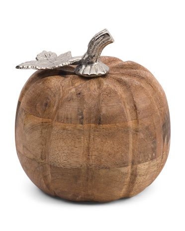 5in Wooden Pumpkin With Metal Stem | TJ Maxx