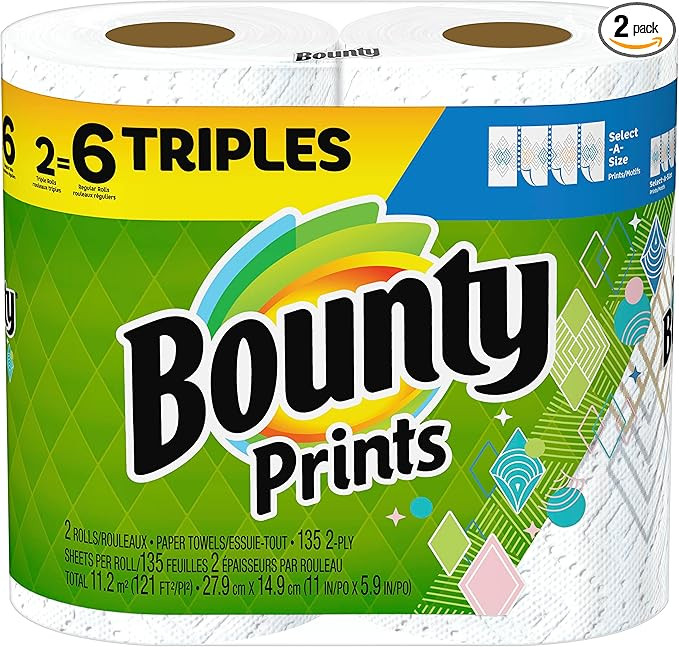 Bounty Select-A-Size Paper Towels, Print, 2 Triple Rolls = 6 Regular Rolls | Amazon (US)