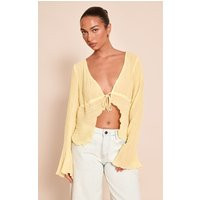 Femme Blouse jaune citron transparente plissée nouée devant | Taille 40 | PrettyLittleThing (FR)