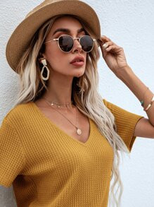 Waffle Knit V Neck Solid Tee
   SKU: sw2203071511091855      
          (9999+ Reviews)
         ... | SHEIN