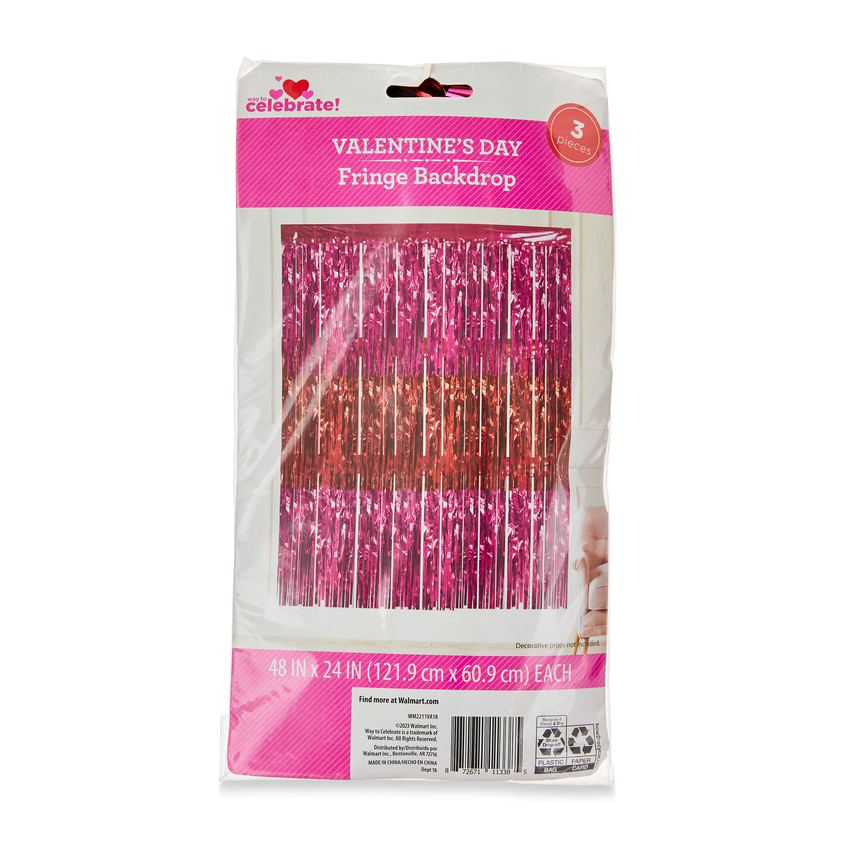 Valentine's Day Red & Purple PET Foil Fringe Backdrop, 3 Count, 4 ft x 24 in H, by Way To Celebra... | Walmart (US)