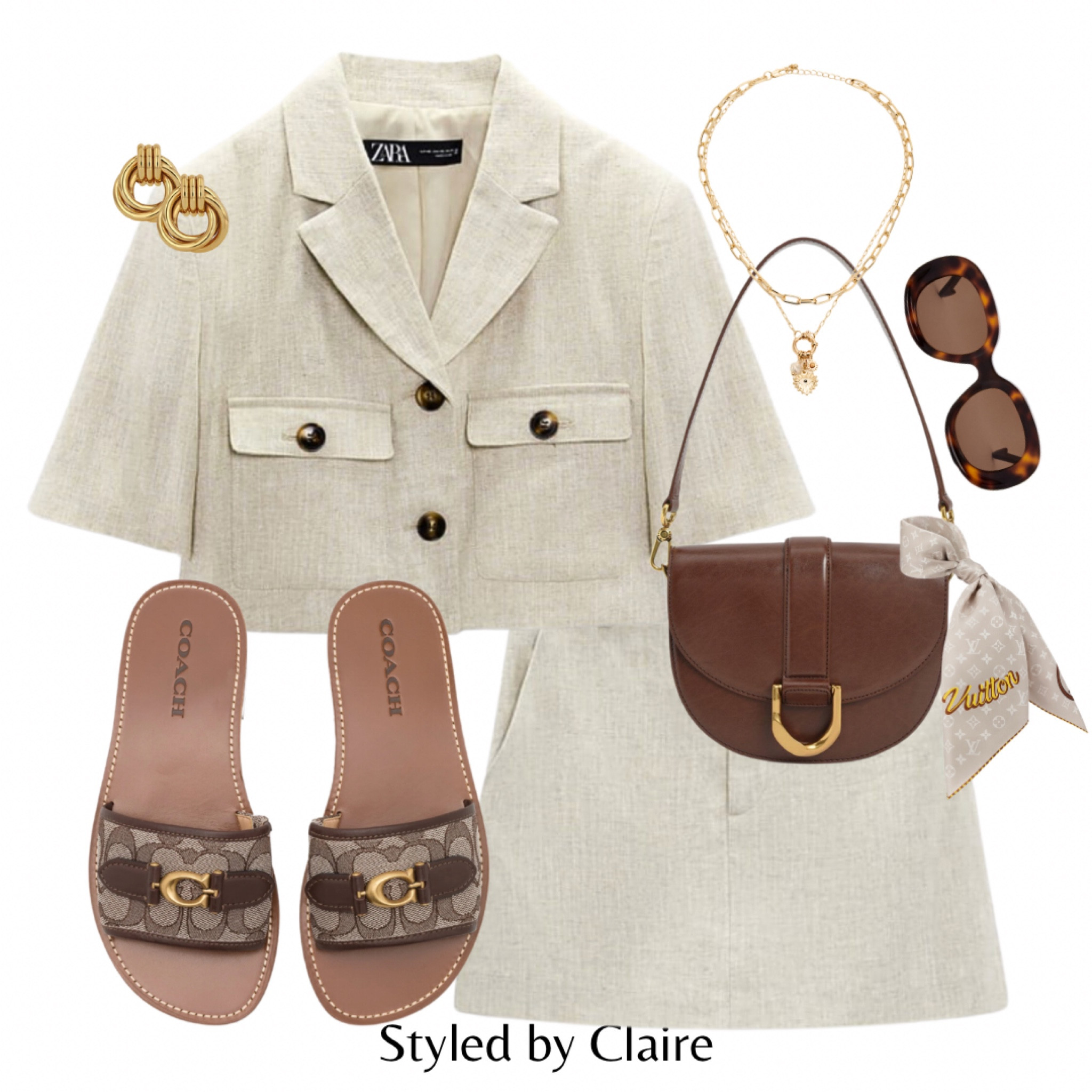 Linen co-ord sets🤎
Tags: Zara mini skirt and cropped shirt, coach brown leather sandals, chocolate brown shoulder bag, Celine sunglasses, gold accessories, silk scarf. Fashion spring summer inspo outfit ideas for holiday Ibiza Dubai date night brunch pareo

#LTKstyletip #LTKshoecrush #LTKSeasonal