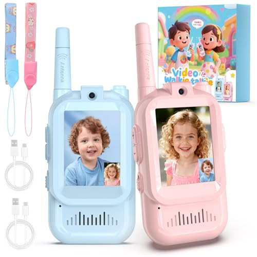 Video Walkie Talkies for Kids, 2 Pack Facetime Walkie Talkies with HD Camera & Voice Changer for Boys Girls for Family Games, Indoor, Outside, Hiking Christmas Birthday Toys Gift Ages 3-12 (Blue+Pink) | Amazon (US)