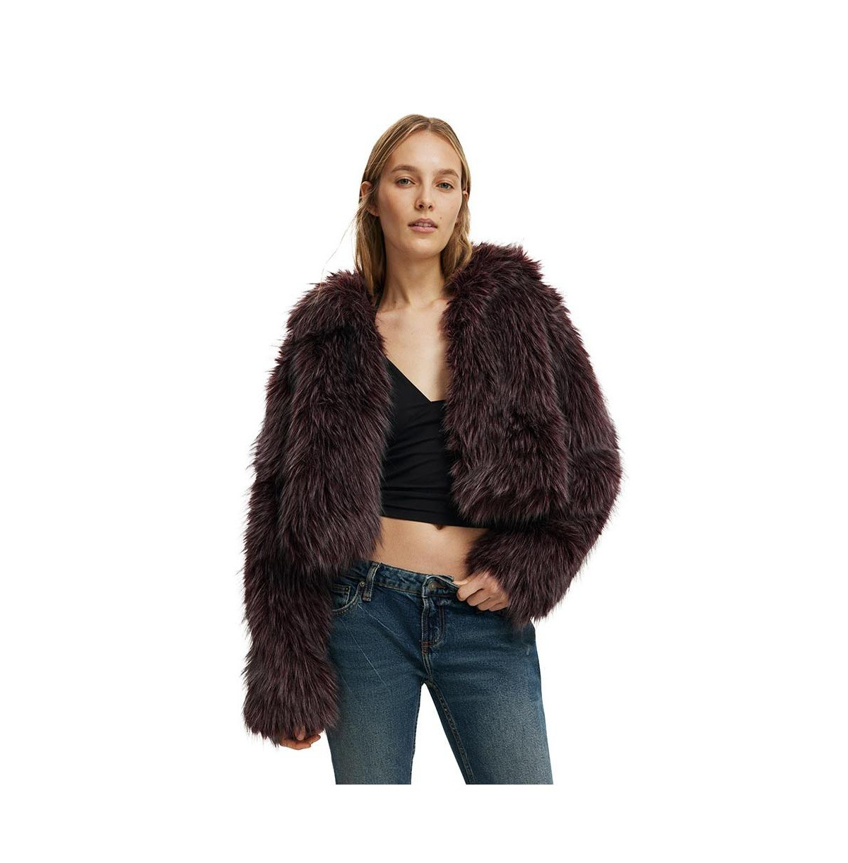 Cotton On Women's Gigi Faux Fur Jacket - Burgundy | Macy's