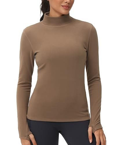 THE GYM PEOPLE Women's Mock Turtleneck Long Sleeve Shirts Fleece Thermal Underwear Pullover Tops ... | Amazon (US)
