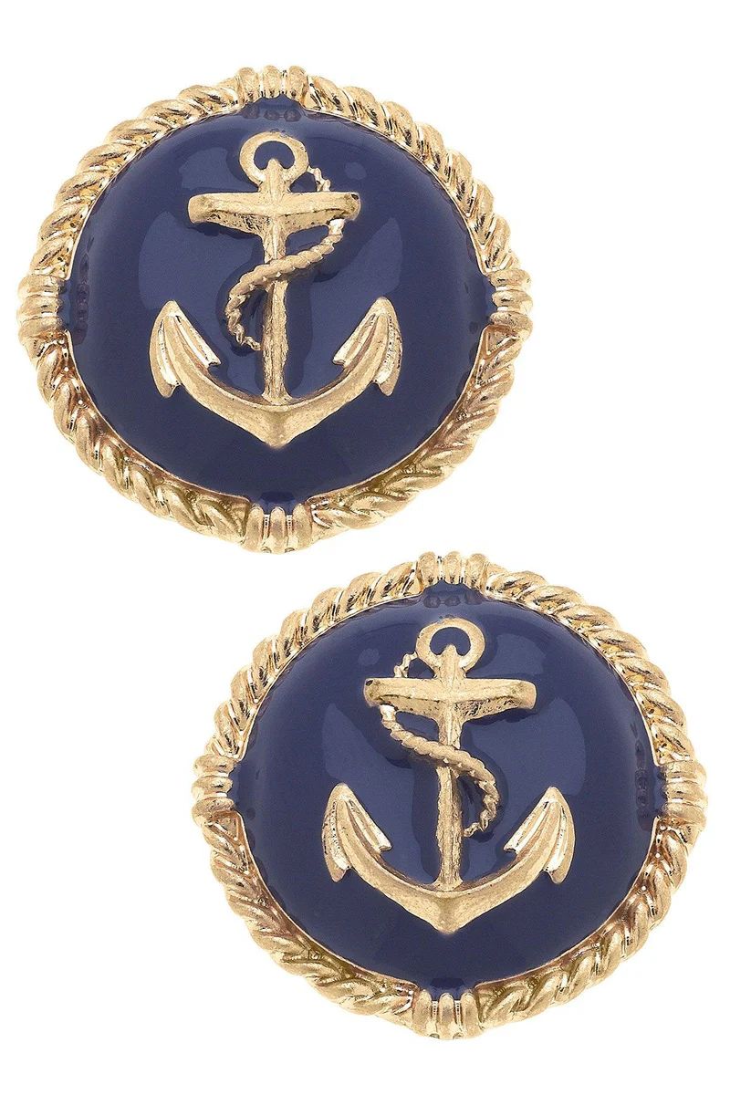 Kathleen Enamel Anchor Statement Stud Earrings in Navy | CANVAS