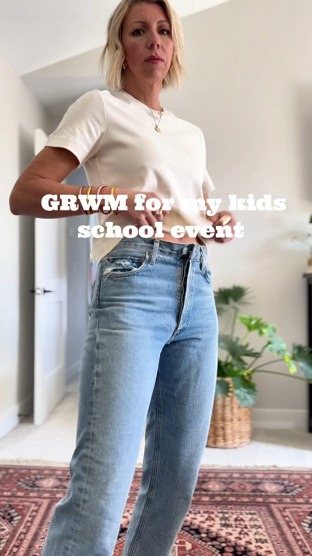 Get ready with me for my kids school event: when I wanna look pulled together, I reach for a great fitting pair of straight leg jeans, a classic stripe top, ballet flats for some polish and a elevated layer like a trenchcoat. 

#LTKOver40 #LTKSeasonal #LTKStyleTip