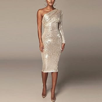Inshine Women Sparkle Glitzy Glam Sequin One Shoulder Club Party Wedding Evening Cocktail Bodycon... | Amazon (US)