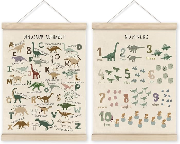 HRQKO Dinosaur Alphabet Poster Hanger Frame Set of 2, Dinosaur Wall Decor, Nursery Wall Decor, AB... | Amazon (US)