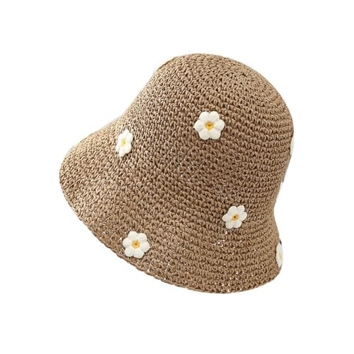 Generic Straw Bucket Hat for Women Foldable Sun Hat Wide Brim Flower Beach Hat Floppy Bucket Hat (Brown) | Amazon (US)