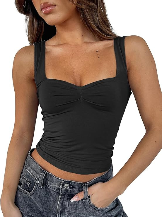 ForeFair Women Sleeveless Sexy Backless Going Out Crop Top Y2K Strappy Ruched Tank Top Summer Tig... | Amazon (US)