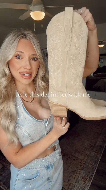 Style this Meshki denim set with me! 
These sparkles are life ✨🤩

This western look is perfect for your next country music festival, Nashville trip, or bachelorette party!

Country concert outfit, western fashion, concert outfit, western style, rodeo outfit, cowgirl outfit, cowboy boots, bachelorette party outfit, Nashville style, Texas outfit, sequin top, country girl, Austin Texas, cowgirl hat, pink outfit, cowgirl Barbie, Stage Coach, country music festival, festival outfit inspo, western outfit, cowgirl style, cowgirl chic, cowgirl fashion, country concert, Morgan wallen, Luke Bryan, Luke combs, Taylor swift, Carrie underwood, Kelsea ballerini, Vegas outfit, rodeo fashion, bachelorette party outfit, cowgirl costume, western Barbie, cowgirl boots, cowboy boots, cowgirl hat, cowboy boots, white boots, white booties, rhinestone cowgirl boots, silver cowgirl boots, white corset top, rhinestone top, crystal top, strapless corset top, pink pants, pink flares, corduroy pants, pink cowgirl hat, Shania Twain, concert outfit, music festival

#LTKFestival 

Follow my shop @kerstynweatherman on the @shop.LTK app to shop this post and get my exclusive app-only content!

#liketkit #LTKU #LTKFindsUnder100
@shop.ltk
https://liketk.it/4GRTo

#LTKShoeCrush #LTKStyleTip #LTKU