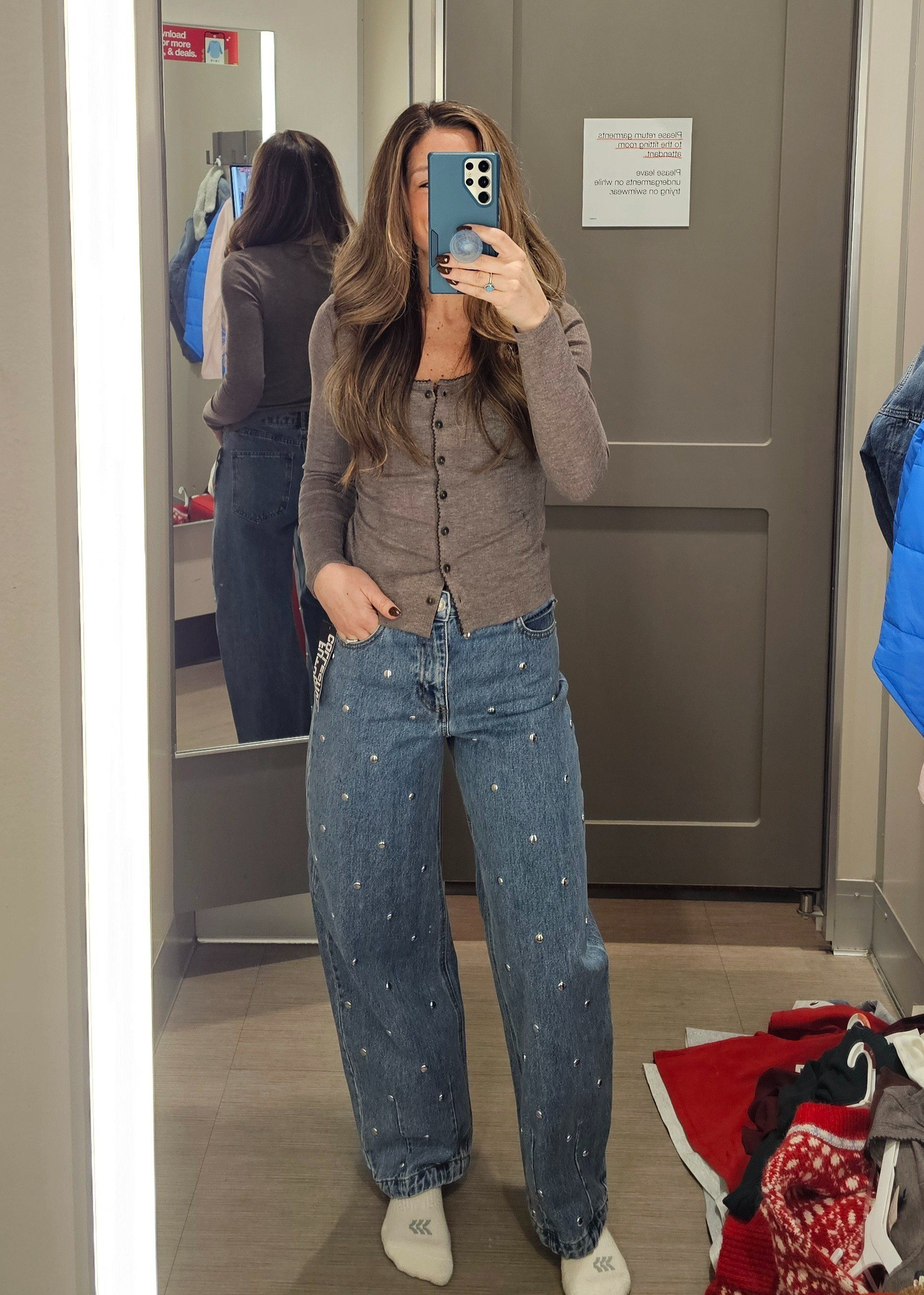 These jeans are SO so fun!! Perfect for the holidays but can be dressed down too. Not sure i would pair these two together but you get the idea. Wearing small in the top and 2 in the jeans (tts).

#LTKmomlife #LTKootd #LTKHoliday