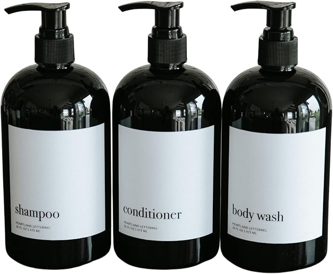 Black Refillable Shampoo Bottles for Shower, Set of 3 Shampoo Conditioner Body Wash Dispenser Set... | Amazon (US)