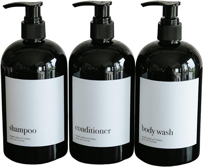 Black Refillable Shampoo Bottles for Shower, Set of 3 Shampoo Conditioner Body Wash Dispenser Set... | Amazon (US)