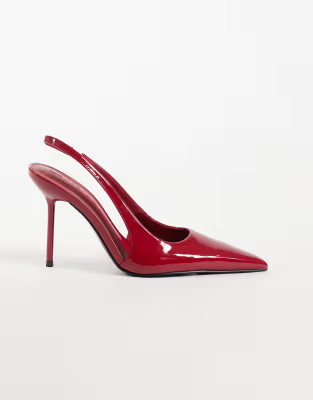 ASOS DESIGN Pronto stiletto slingback high heeled shoes in red patent | ASOS (Global)