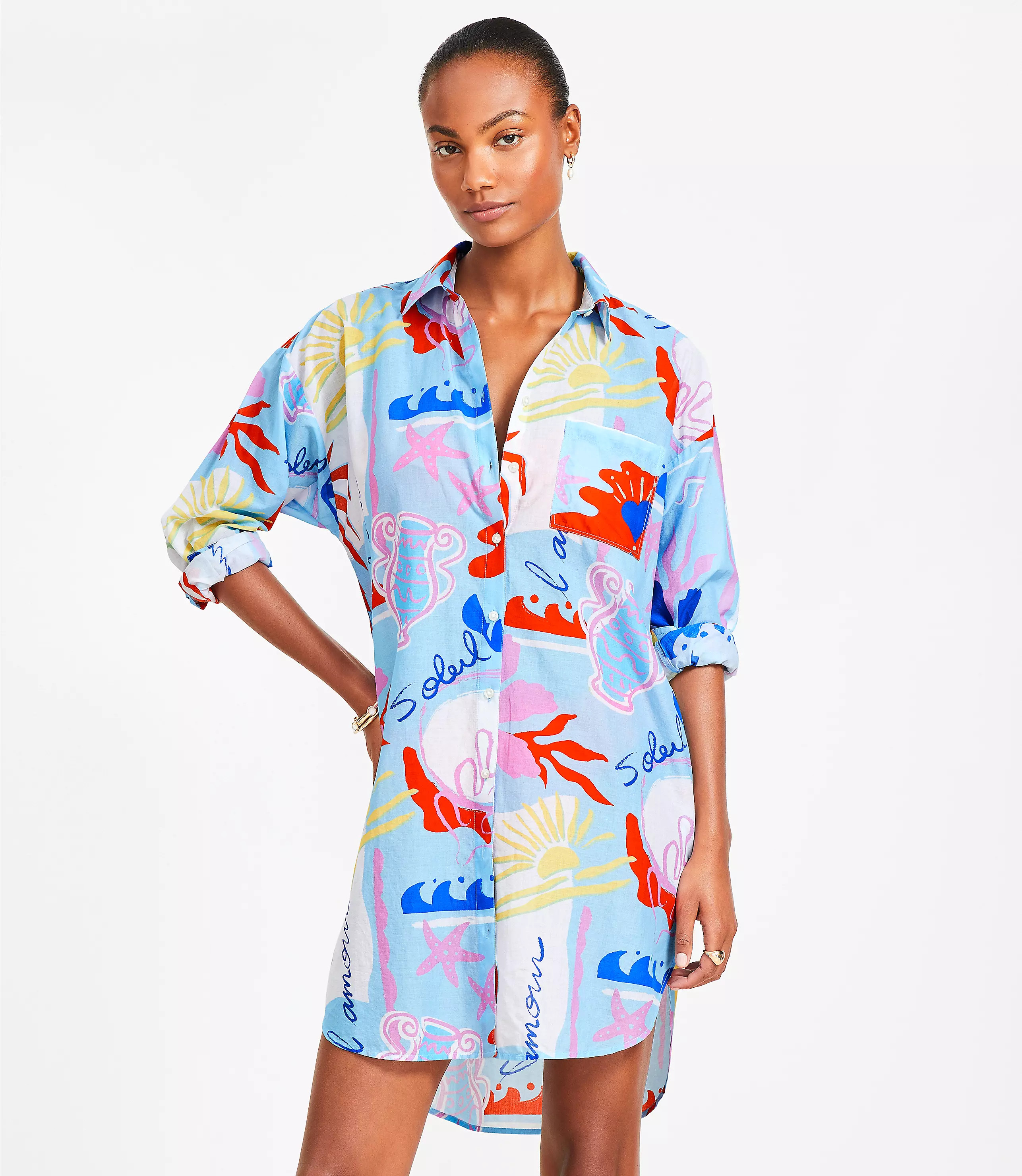 Petite LOFT Beach Seaside Button Pocket Swimsuit Coverup | LOFT