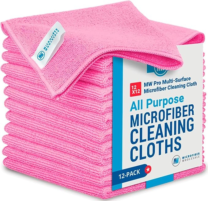 12" x 12" MW Pro Multi-Surface Microfiber Cleaning Cloths | Pink - 12 Pack | Premium Microfiber T... | Amazon (US)