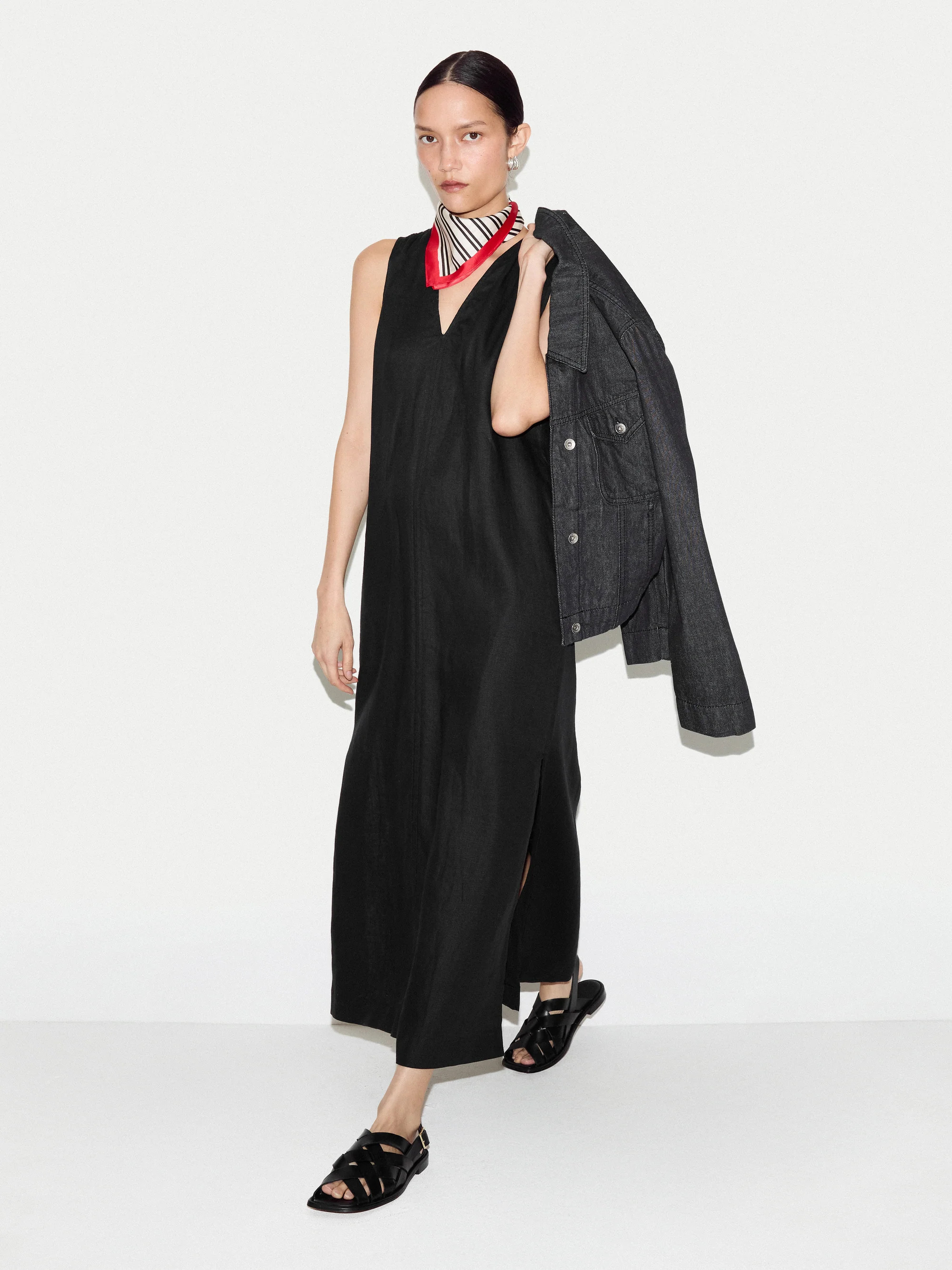 V Neck Sleeveless Linen Dress | Black | Jigsaw (UK)