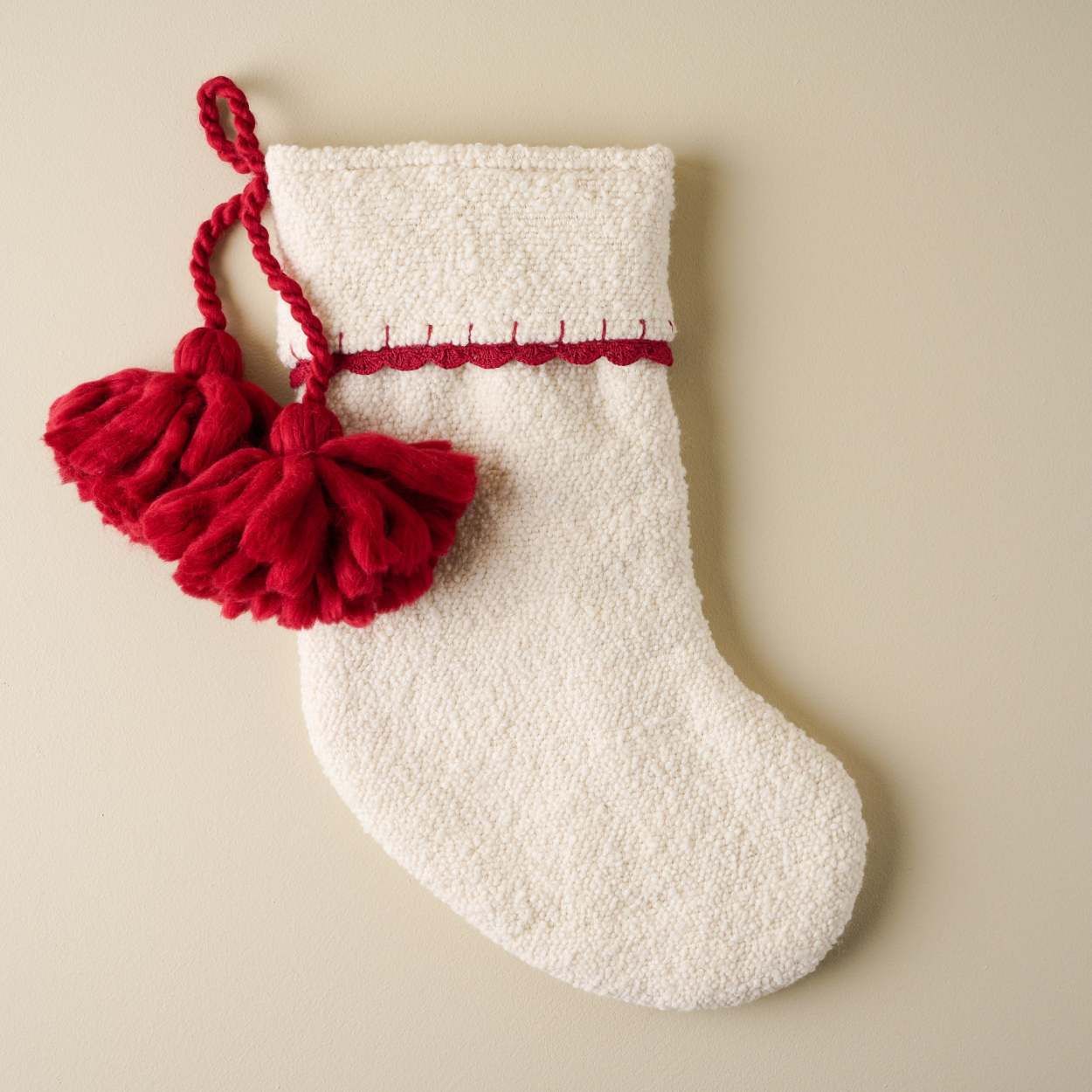Boucle and Red Yarn Stocking | Magnolia