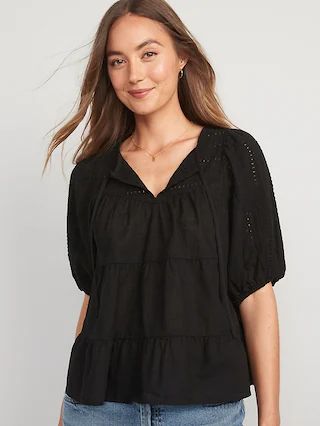 Puff-Sleeve Tiered Embroidered Swing Blouse for Women | Old Navy (US)