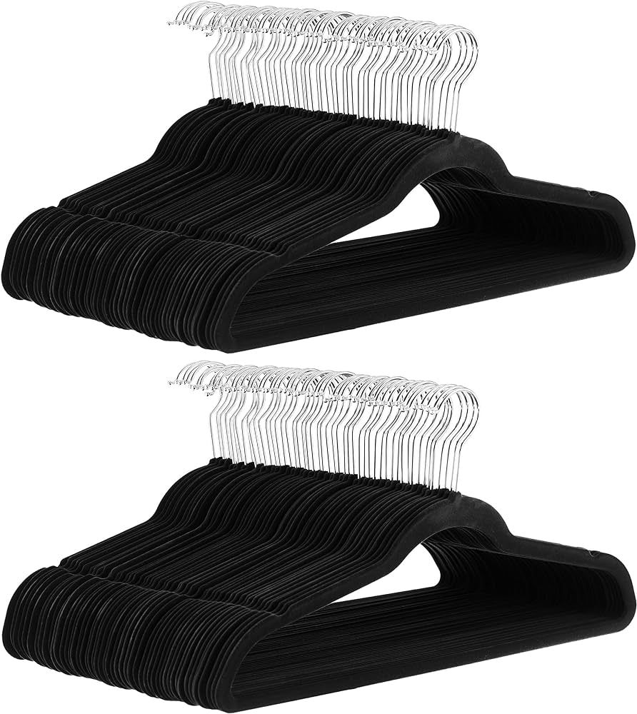 Amazon Basics Slim Velvet, Non-Slip Suit Clothes Hangers, Pack of 100, Black/Silver | Amazon (US)