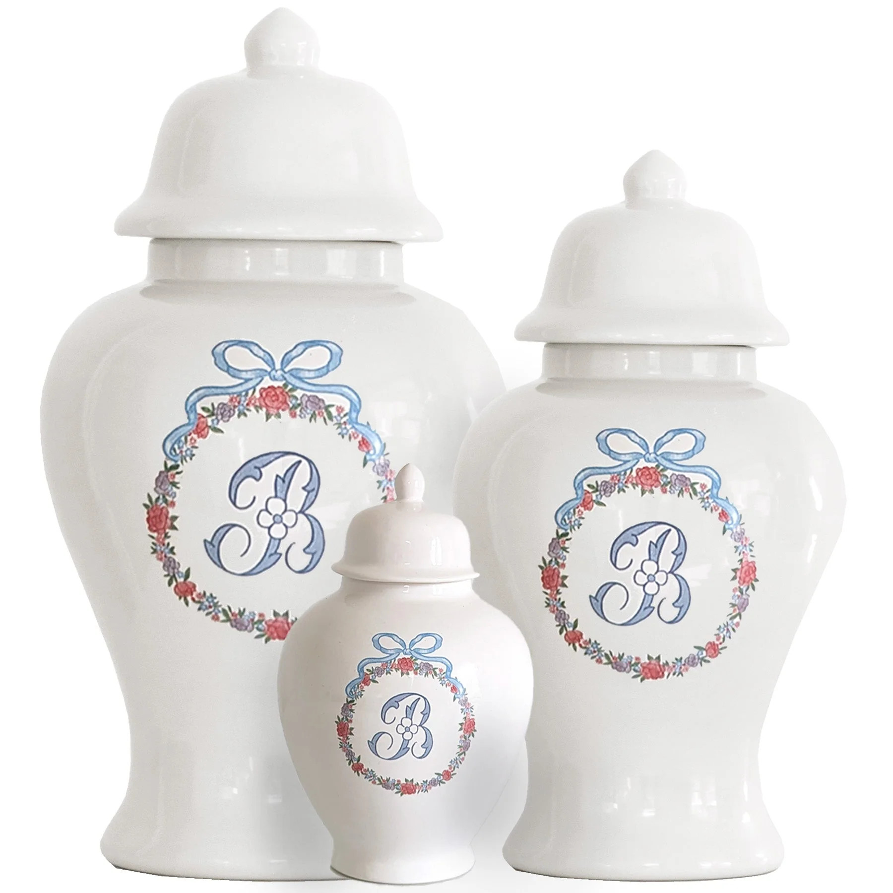 Lo Home x Chapple Chandler Ginger Jars with Floral Wreath and Monogram | Ruby Clay Company