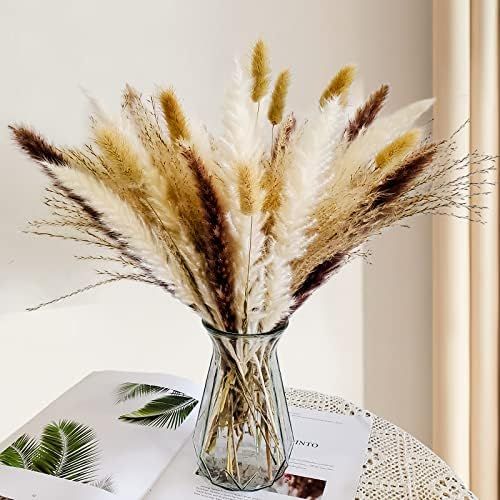Natural Dried Pampas Grass Bonquet 80 Pcs, Boho Home Decor Bouquet, Dried Bunny Tails Flowers for... | Amazon (US)