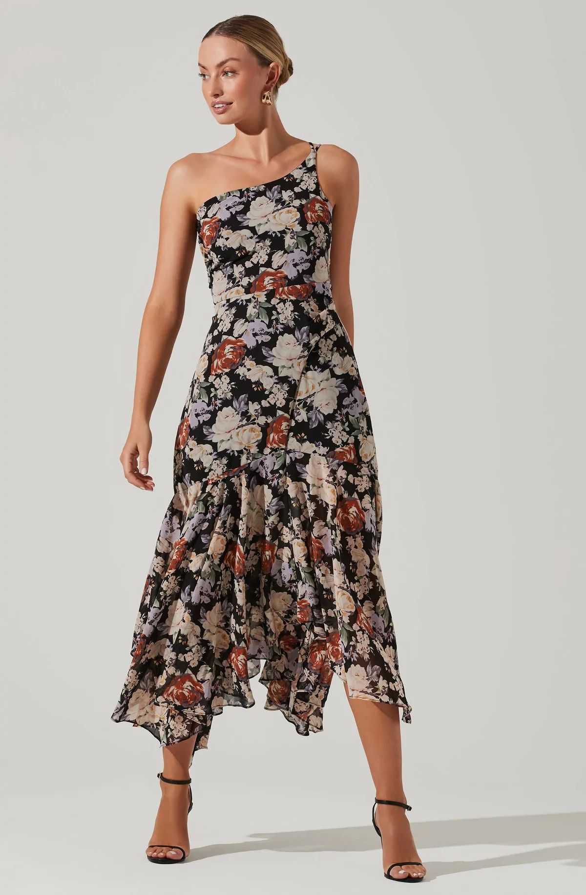 Emmylou Floral One Shoulder Midi Dress | ASTR The Label (US)