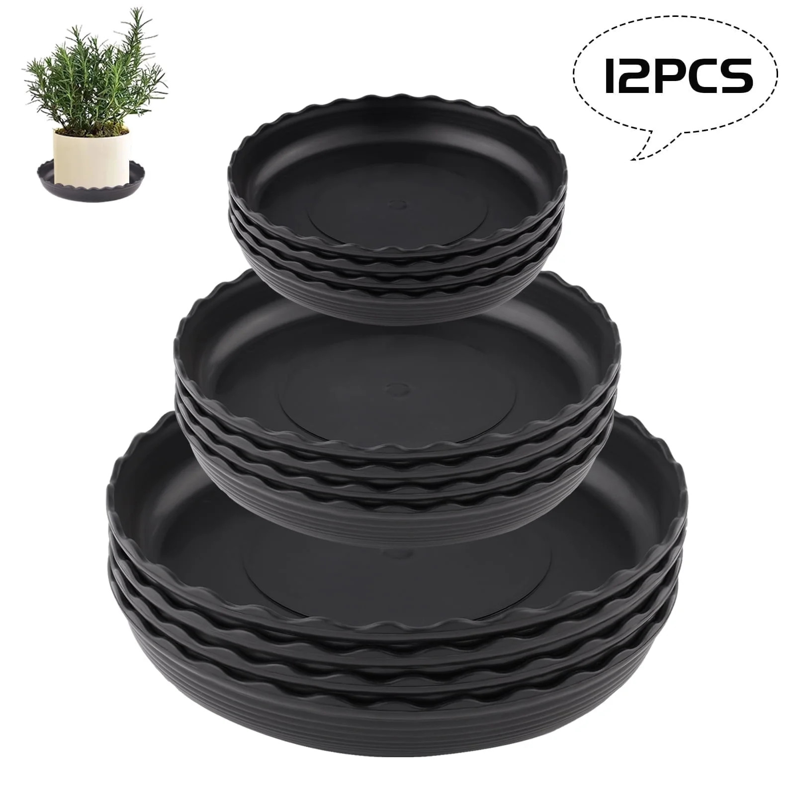 urorentea 12Pcs Plant Saucer, Plastic Plant Drip Trays, 6 8 10 Inch Black Round Plant Pot Saucers... | Walmart (US)