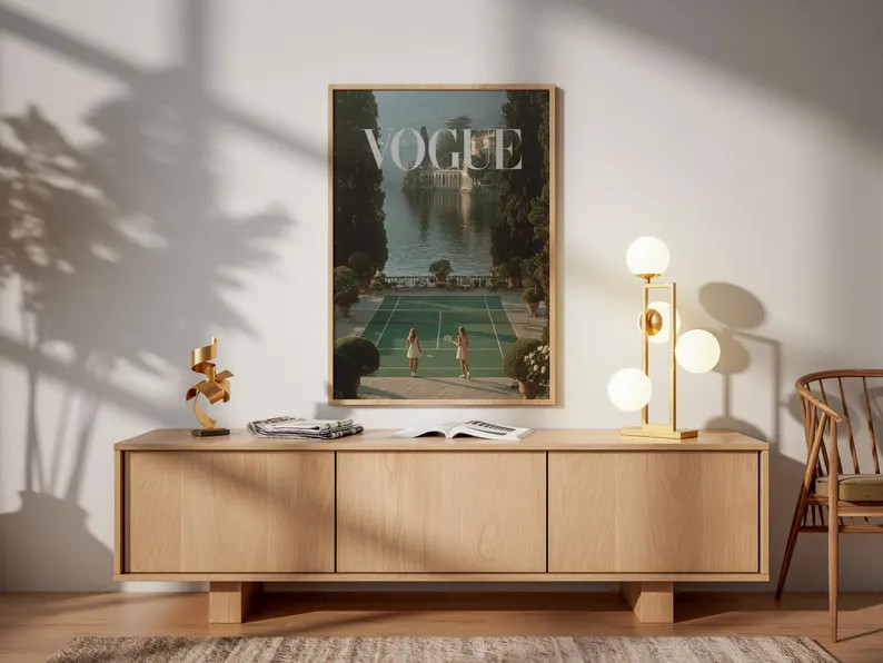 Retro Lakeside Tennis Court Print, Vintage Italian Travel Poster, Luxury Wall Art, Fashion Poster... | Etsy (US)