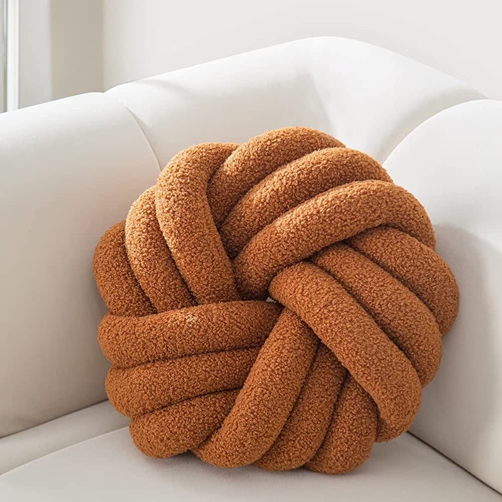 XIAIJIA Knot Pillow Ball Soft Brown Round Throw Pillows Plush Knot Throw Pillow for Couch Home De... | Amazon (US)