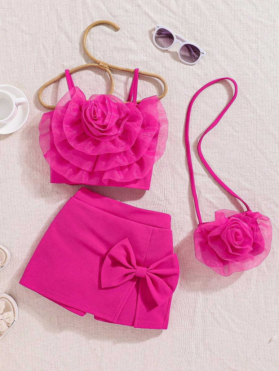 Elladie kids Young Girls' 2pcs Set With 3D Floral And Bow Decorations | SHEIN