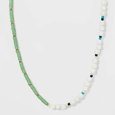 Disc Asymmetrical Beaded Necklace - Universal Thread™ Green | Target