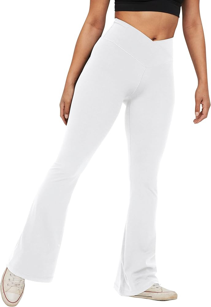 viehunt Womens Crossover Flare Leggings High Waisted Casual Cute Stretchy Full Length Workout Ele... | Amazon (US)
