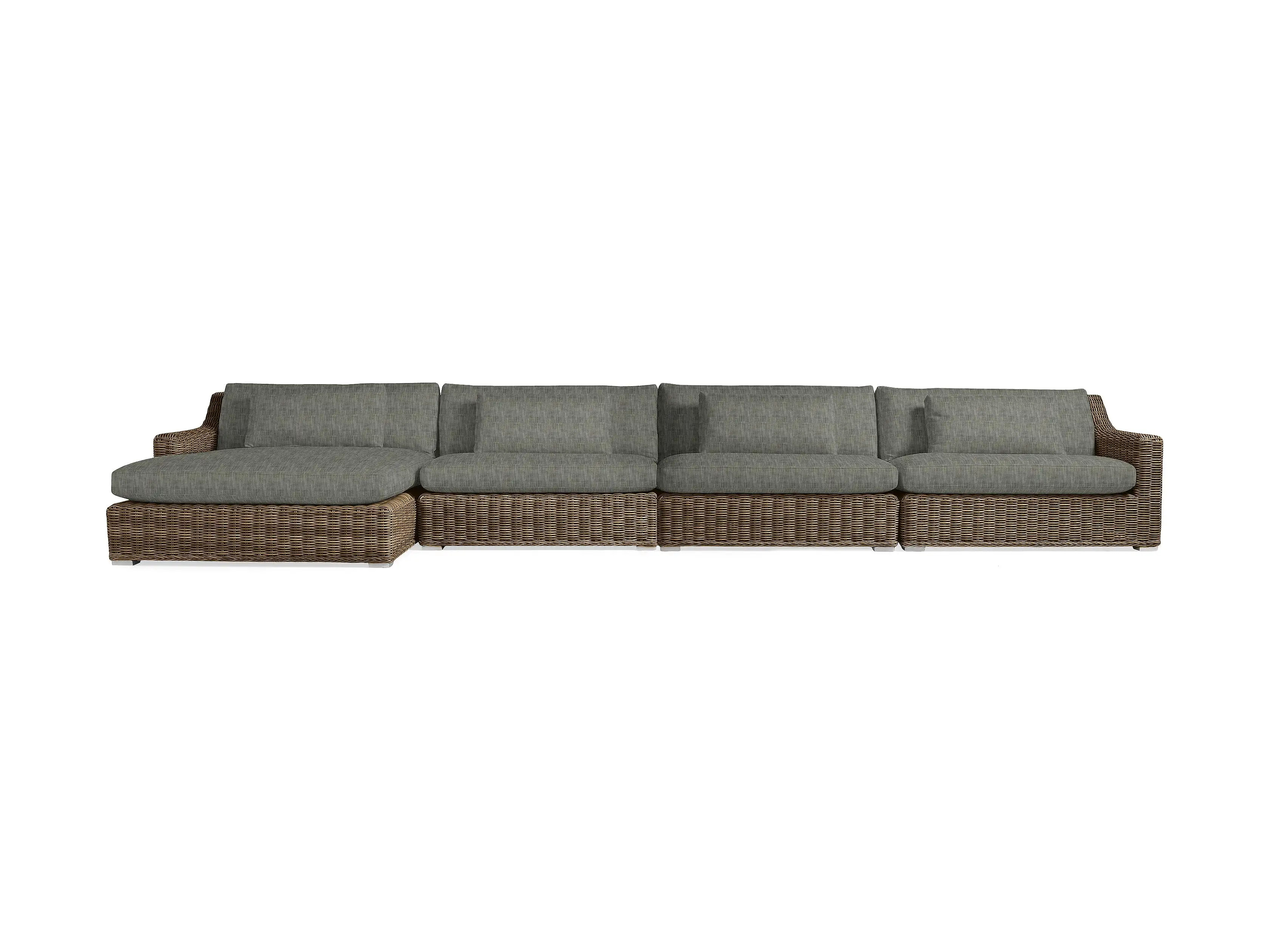 Montauk Outdoor Four Piece L Shape Sectional with Starboard Mink Cushions | Arhaus
