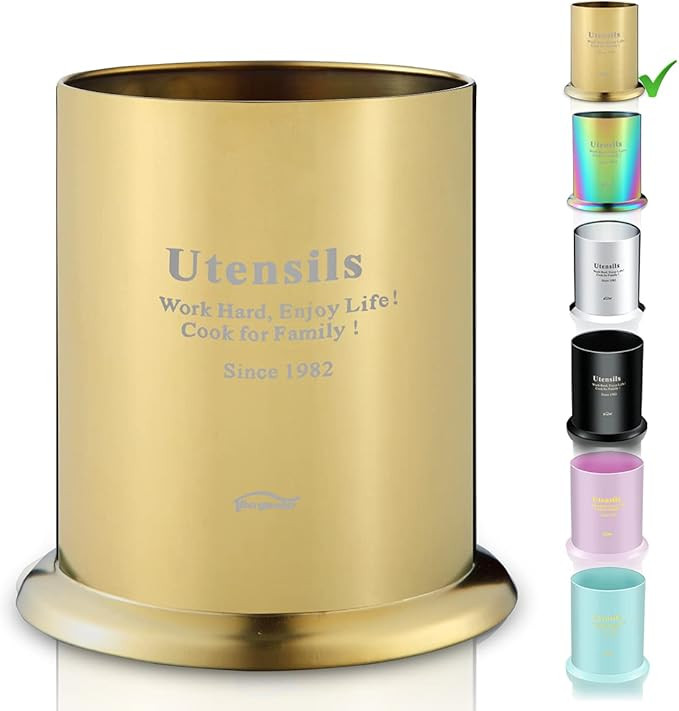 Berglander Gold Utensil Holder, Stainless Steel Titanium Gold Plating Kitchen Utensil Holders for... | Amazon (US)