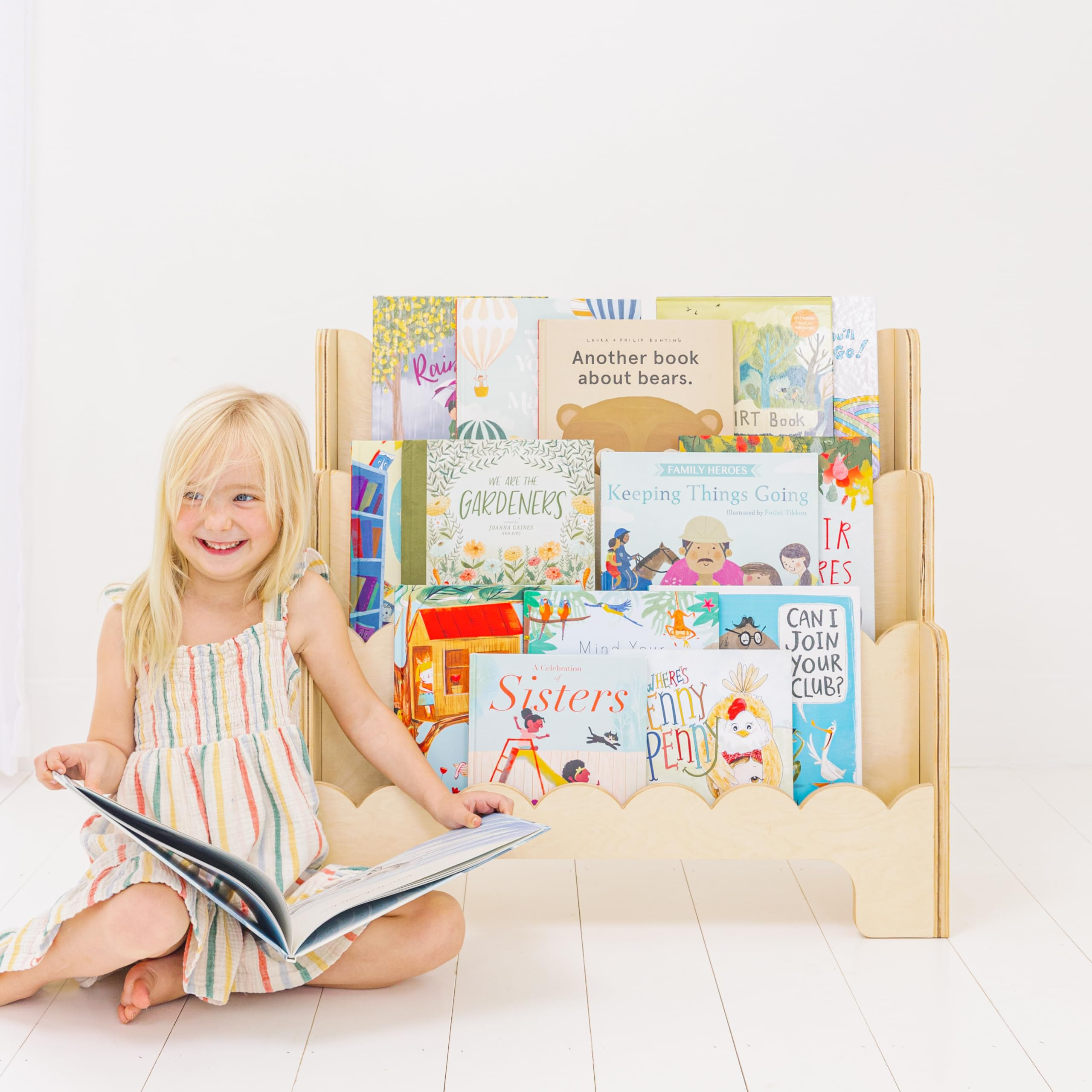 Wooden Kids Bookshelf w/Scalloped Edges - Perfect Height 3-Tier Montessori Bookshelf for Kids - D... | Amazon (US)