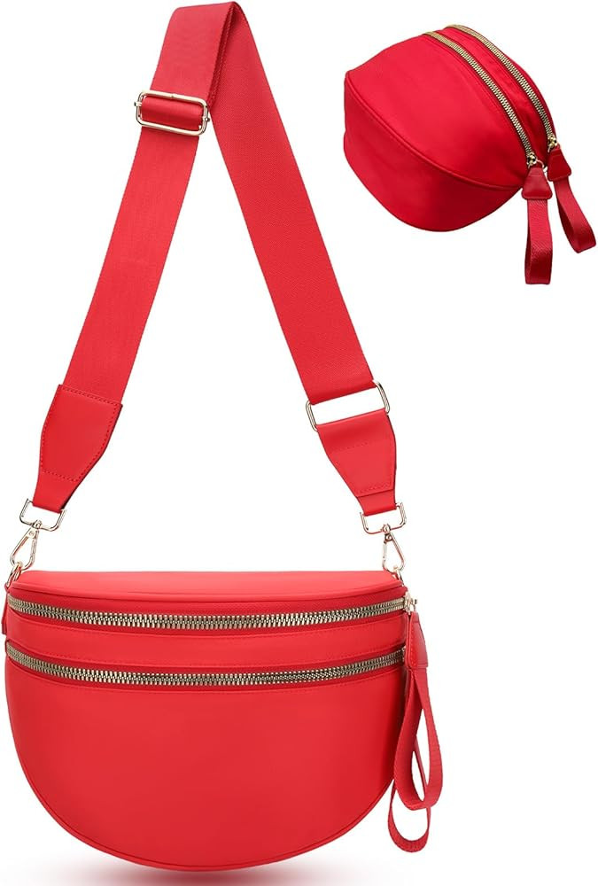 Bum Bags for Women Nylon Crossbody, Spacious Fanny Packs Belt Bag Large Sling Bag with Adjustable... | Amazon (US)