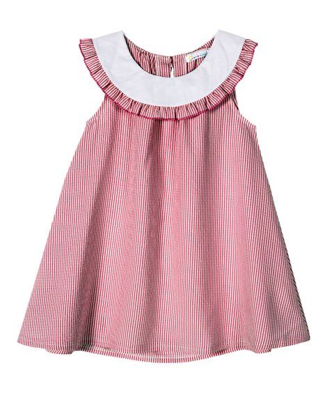Sunshine Smocks Red & White Stripe Ruffle Yoke Dress - Infant, Toddler & Girls | Zulily