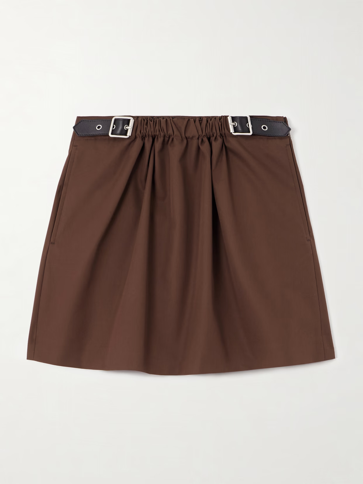 LOEWE - Buckled Leather-trimmed Cotton And Silk-blend Twill Mini Skirt - Brown | NET-A-PORTER (US)