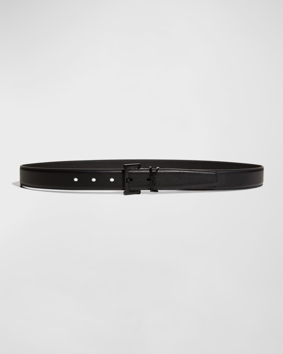 Saint Laurent Tonal YSL Calf Leather Belt | Neiman Marcus