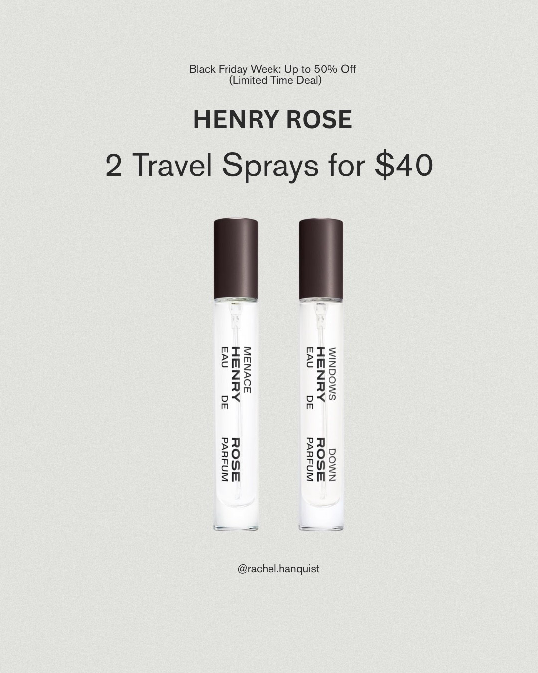 Pick 2 Travel Sprays for $40 — a $70 value 🤯🤯🤯
Henry Rose is running an amazing Black Friday deal right now. 
30% and 50% off select items as well! Also, spend $150+ and get a free body cream! 🏃🏻‍♀️🤯

#LTKBeauty #LTKCyberWeek #LTKHoliday